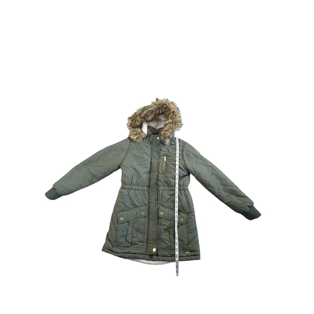Justice Girls‎ Olive Parka Jacket Faux Fur Hood Coat Size L 12/14